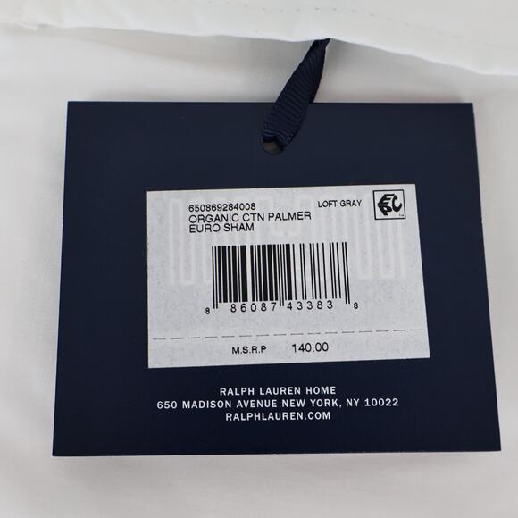 Ralph Lauren Organic Cotton Percale Palmer Sham Loft Gray Euro Sham NWT - Picture 3 of 4